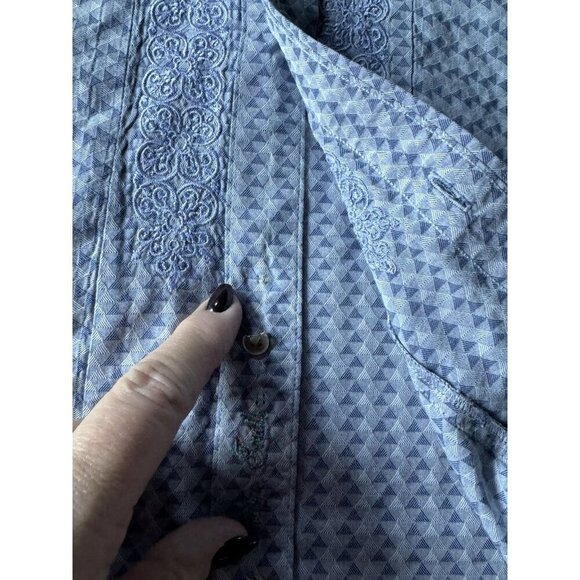 Robert Graham Mens Sz XL Blue Geometric Embroidered Flip Cuff Casual Dress Shirt - Picture 11 of 12